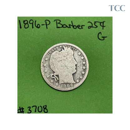 1896-P Barber Liberty Quarter 25c 90% Silver Good (G)