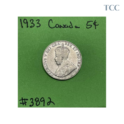 1933 Canada 5 Cents Nickel Circulated