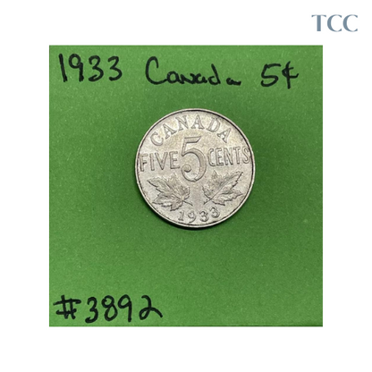 1933 Canada 5 Cents Nickel Circulated