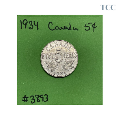 1934 Canada 5 Cents Nickel Circulated