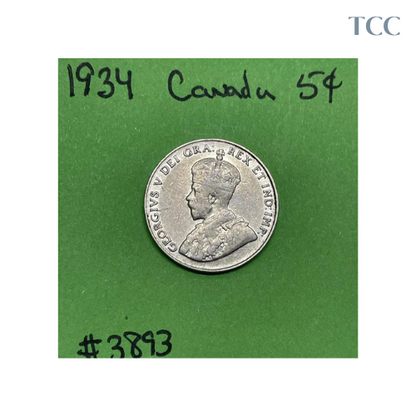 1934 Canada 5 Cents Nickel Circulated