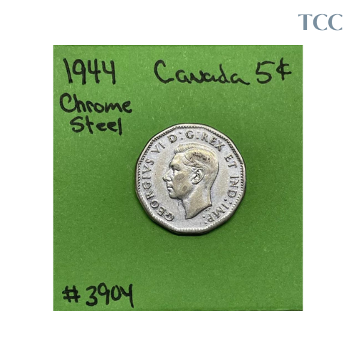 1944 5 Cents Canada King George VI Chrome Plated Steel World War II