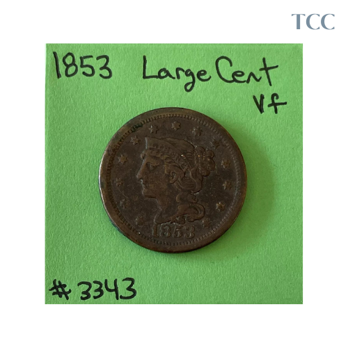 1853 Braided Hair Large Cent 1c VF Very Fine