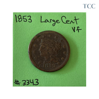 1853 Braided Hair Large Cent 1c VF Very Fine