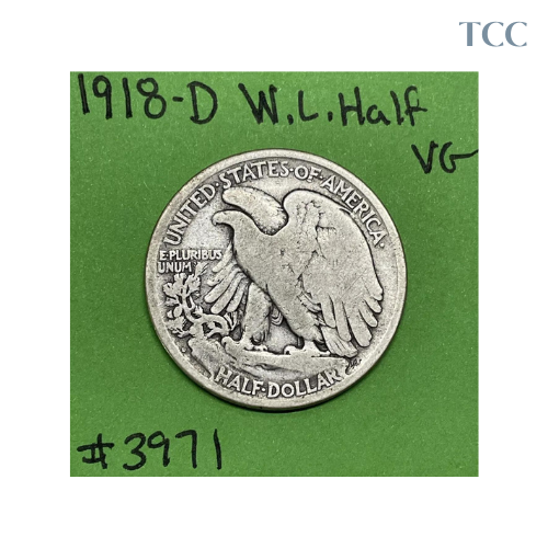 1918-D Walking Liberty Half Dollar 50c VG Very Good 90% Silver Better Date