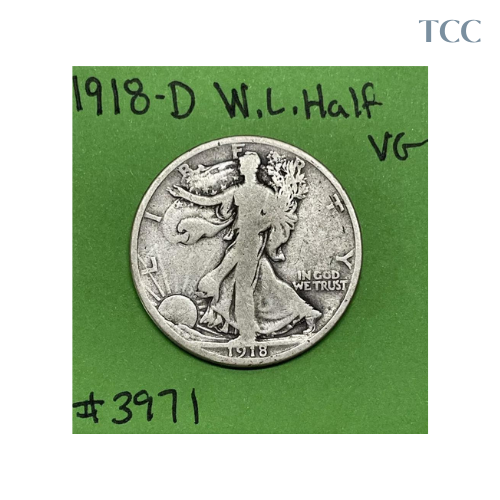 1918-D Walking Liberty Half Dollar 50c VG Very Good 90% Silver Better Date