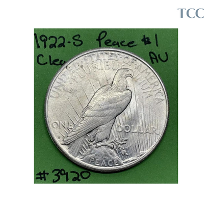 1922-P Peace Silver Dollar AU About Uncirculated Cleaned