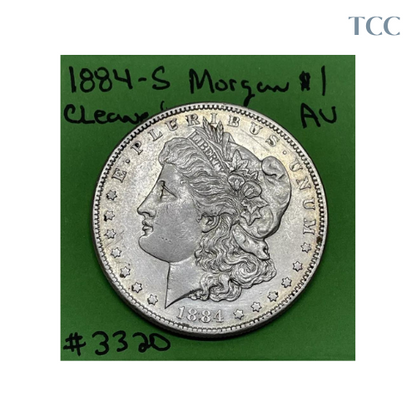 1884 S Morgan Dollar $1 AU About Uncirculated Cleaned 90% Silver