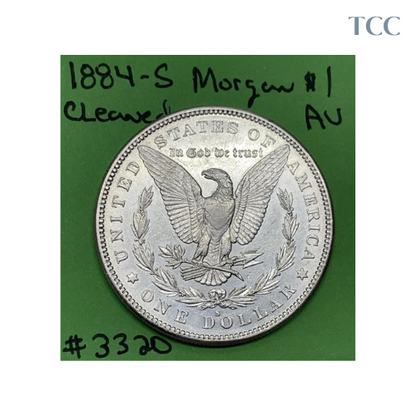 1884 S Morgan Dollar $1 AU About Uncirculated Cleaned 90% Silver