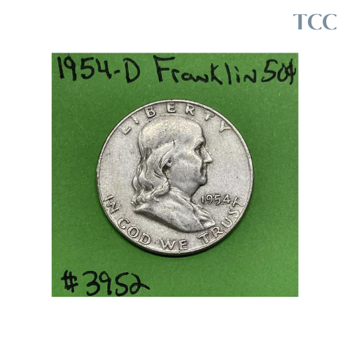 1954 D Franklin Silver Half Dollar 50c 90% Silver