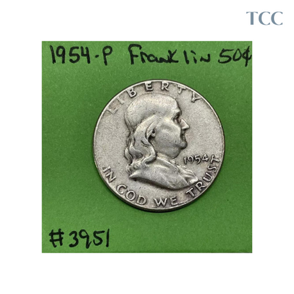 1954 P Franklin Silver Half Dollar 50c 90% Silver