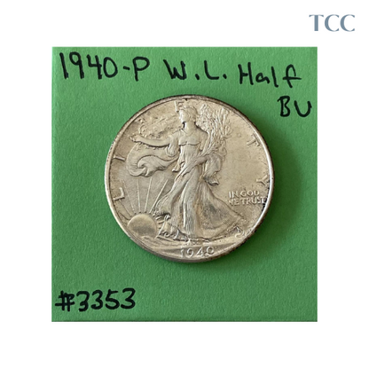 1940 P Walking Liberty Half Dollar 50c BU Brilliant Uncirculated 90% Silver