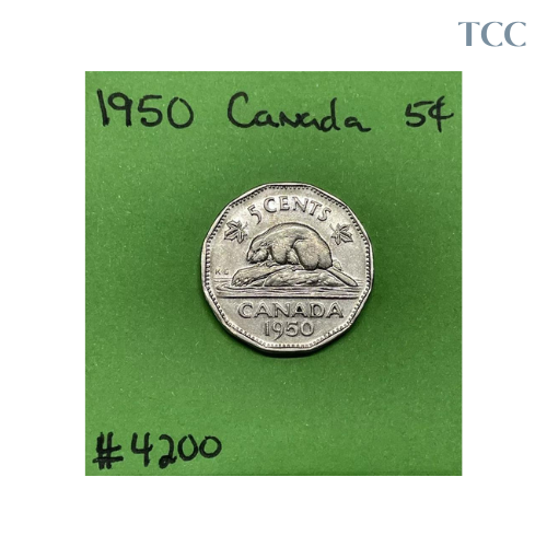 1950 Canada 🇨🇦 5 Cents Nickel Circulated