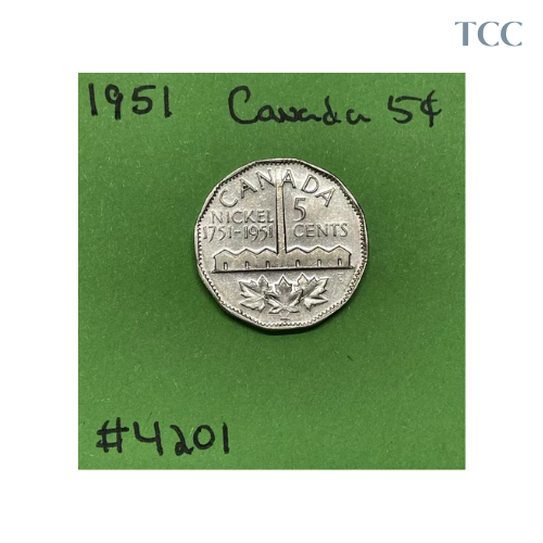 1951 Canada 🇨🇦 5 Cent Nickel Circulated