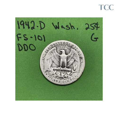 1942 D Washington Quarter Rare Error Double Die Obverse FS-101 Good