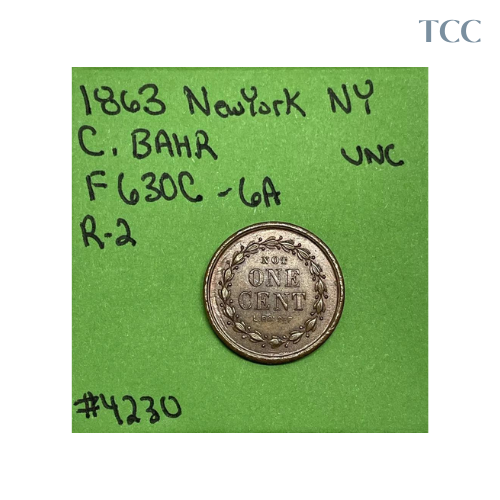 1863 C BAHR Liquor Dealer F630-6a New York NY Civil War Store Card Token Unc.