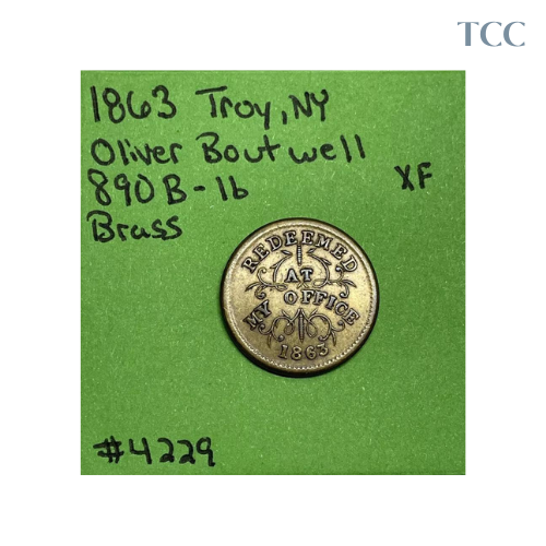 1863 Civil War Token Store Card Oliver Boutwell Miller TROY NY XF 890B-1b