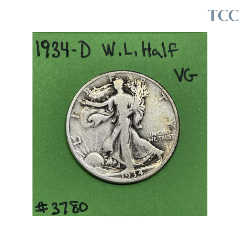 1934 D Walking Liberty Half Dollar VG Very Good 90% Silver