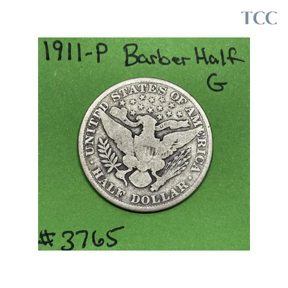 1911 P Barber Liberty Head Half Dollar Good 90% Silver