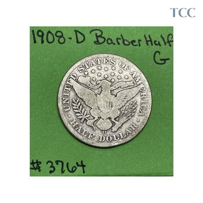 1908 D Barber Liberty Head Half Dollar Good 90% Silver