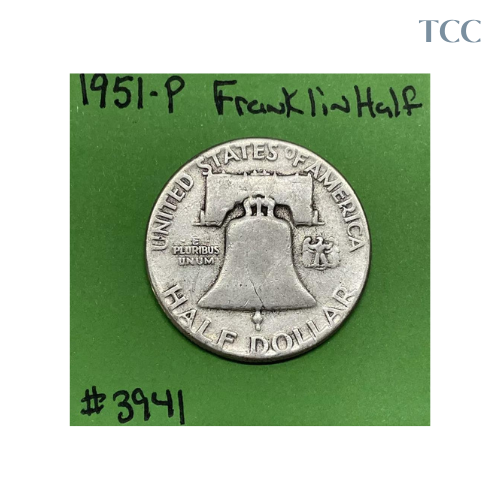 1951 P Franklin Silver Half Dollar 50c 90% Silver