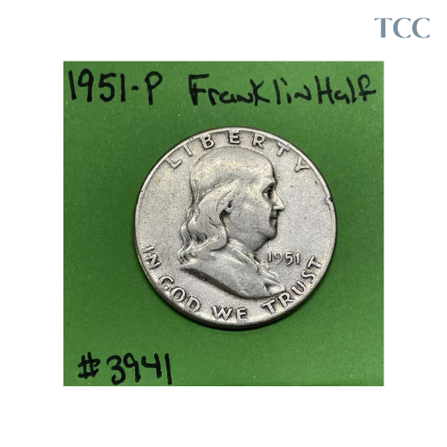 1951 P Franklin Silver Half Dollar 50c 90% Silver