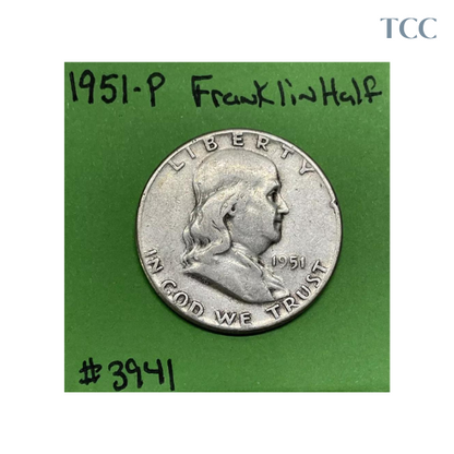 1951 P Franklin Silver Half Dollar 50c 90% Silver