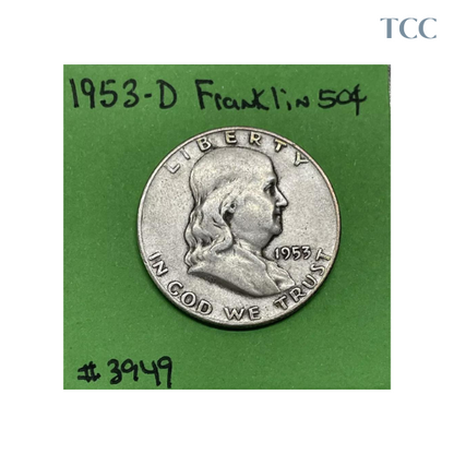 1953 D Franklin Silver Half Dollar 90% Silver