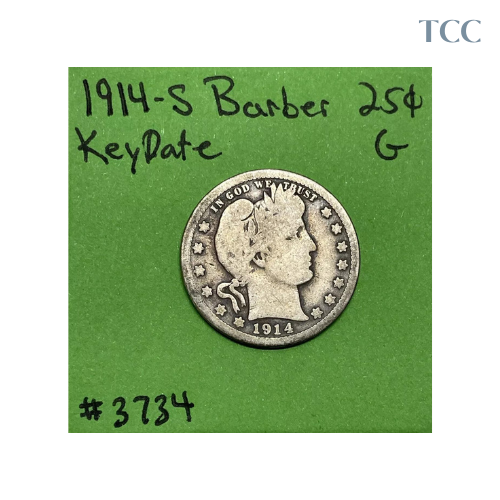 1914 S Barber Liberty Head Quarter Good 90% Silver Key Date