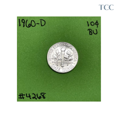 1960 D Roosevelt Dime 10c BU Uncirculated Mint State 90% Silver