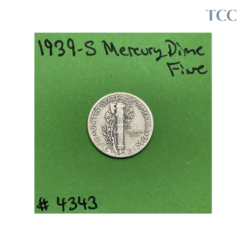 1939-S Mercury Silver Dime 10c Fine 90% Silver