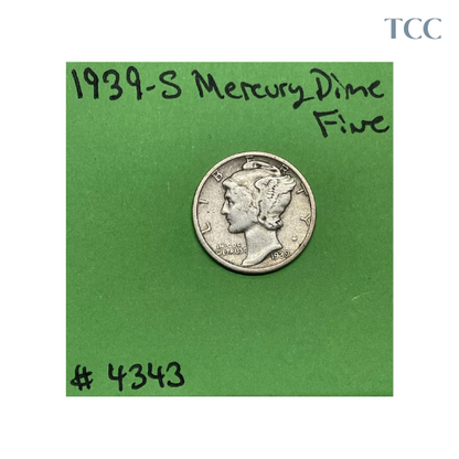 1939-S Mercury Silver Dime 10c Fine 90% Silver