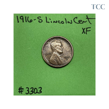 1916 S Lincoln Wheat Cent Extra Fine (XF)