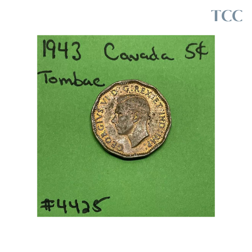 1943 TOMBAC Canada 5c Cent Nickel