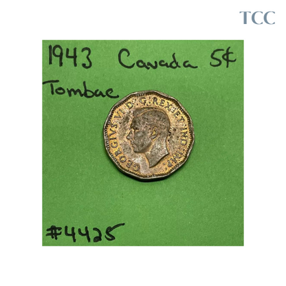 1943 TOMBAC Canada 5c Cent Nickel