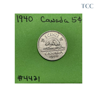 1940 Canada 🇨🇦 5 Cents Nickel Circulated