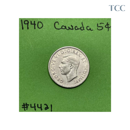 1940 Canada 🇨🇦 5 Cents Nickel Circulated