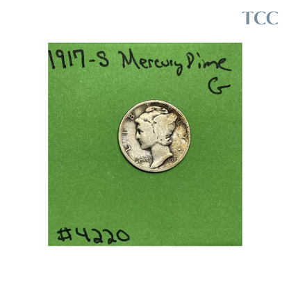 1917-S Mercury Silver Dime Good 90% Silver