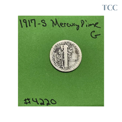 1917-S Mercury Silver Dime Good 90% Silver