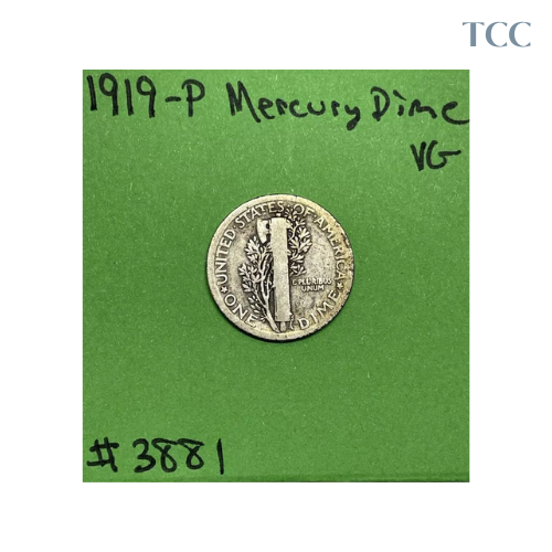 1919-P Mercury Silver Dime 10c VG Very Good 90% Silver