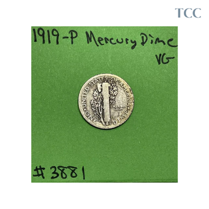 1919-P Mercury Silver Dime 10c VG Very Good 90% Silver