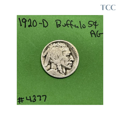 1920 D Buffalo Indian Head Nickel 5c AG About Good