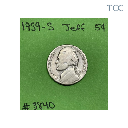 1939 S Jefferson Nickel 5 Cent Piece