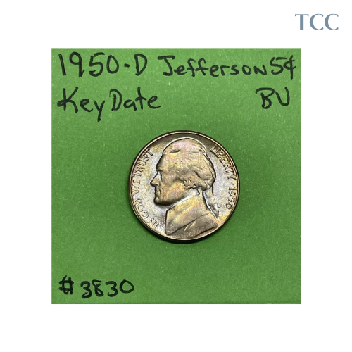 1950 D Jefferson Nickel 5 Cent Piece BU Uncirculated Mint State