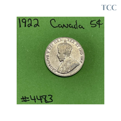 1922 - Canada 🇨🇦 5c Cents Nickel Circulated