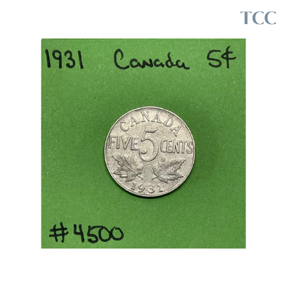 1931 Canada 🇨🇦 5c Cents Nickel Circulated