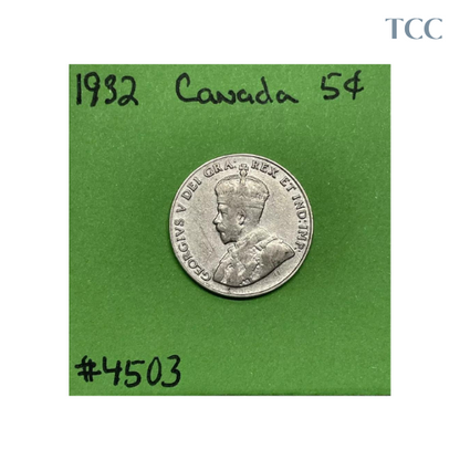 1932 Canada 🇨🇦 5c Cents Nickel Circulated