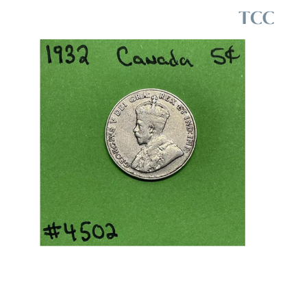 1932 Canada 🇨🇦 5c Cents Nickel Circulated