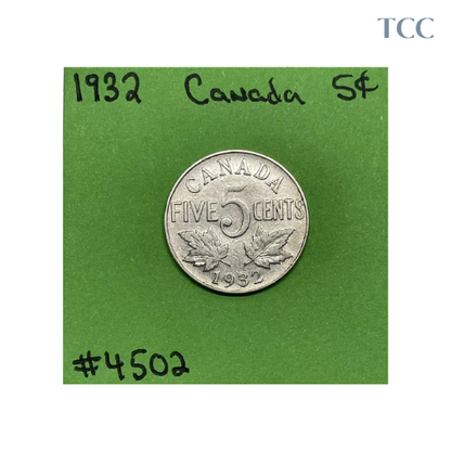 1932 Canada 🇨🇦 5c Cents Nickel Circulated