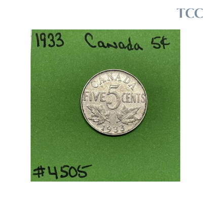 1933 Canada 🇨🇦 5c Cents Nickel Circulated